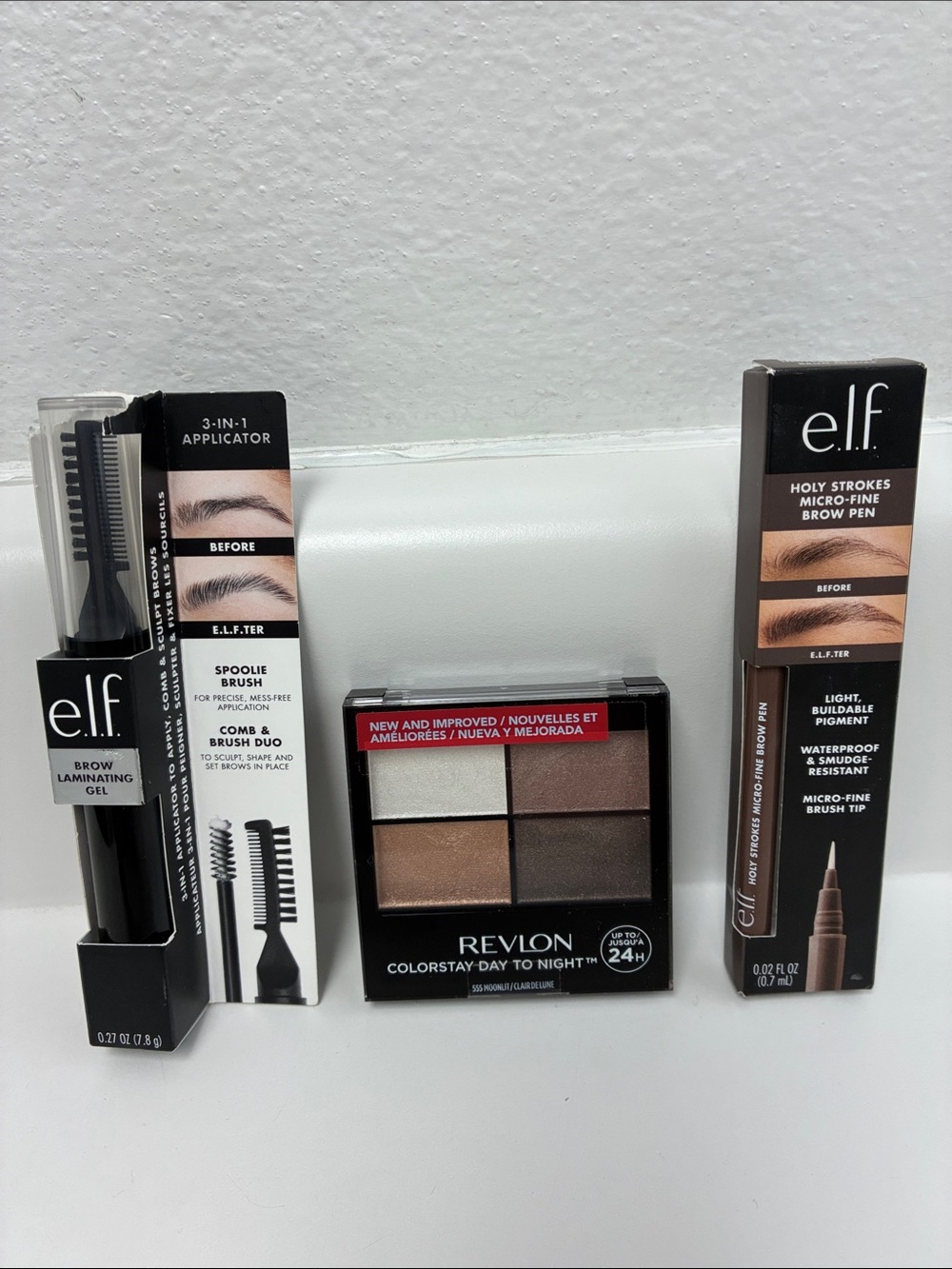e.l.f. Brow Laminating Gel & Revlon ColorStay Eyeshadow Trio - Neutral Brown